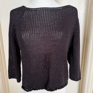 BOZ International Crochet Knit Sweater Lightweight Boho Cropped Tie Waist L